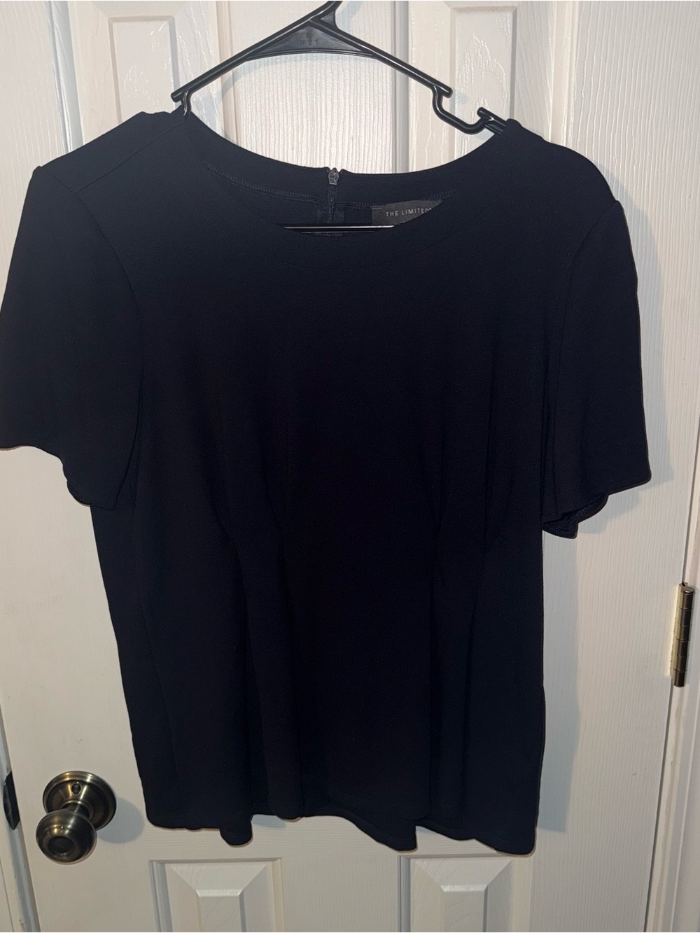 The Limited Black Short Sleeve Crewneck Pleated Top
